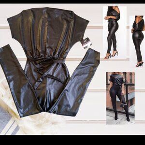 Want You Back PU Jumpsuit - Black Size M